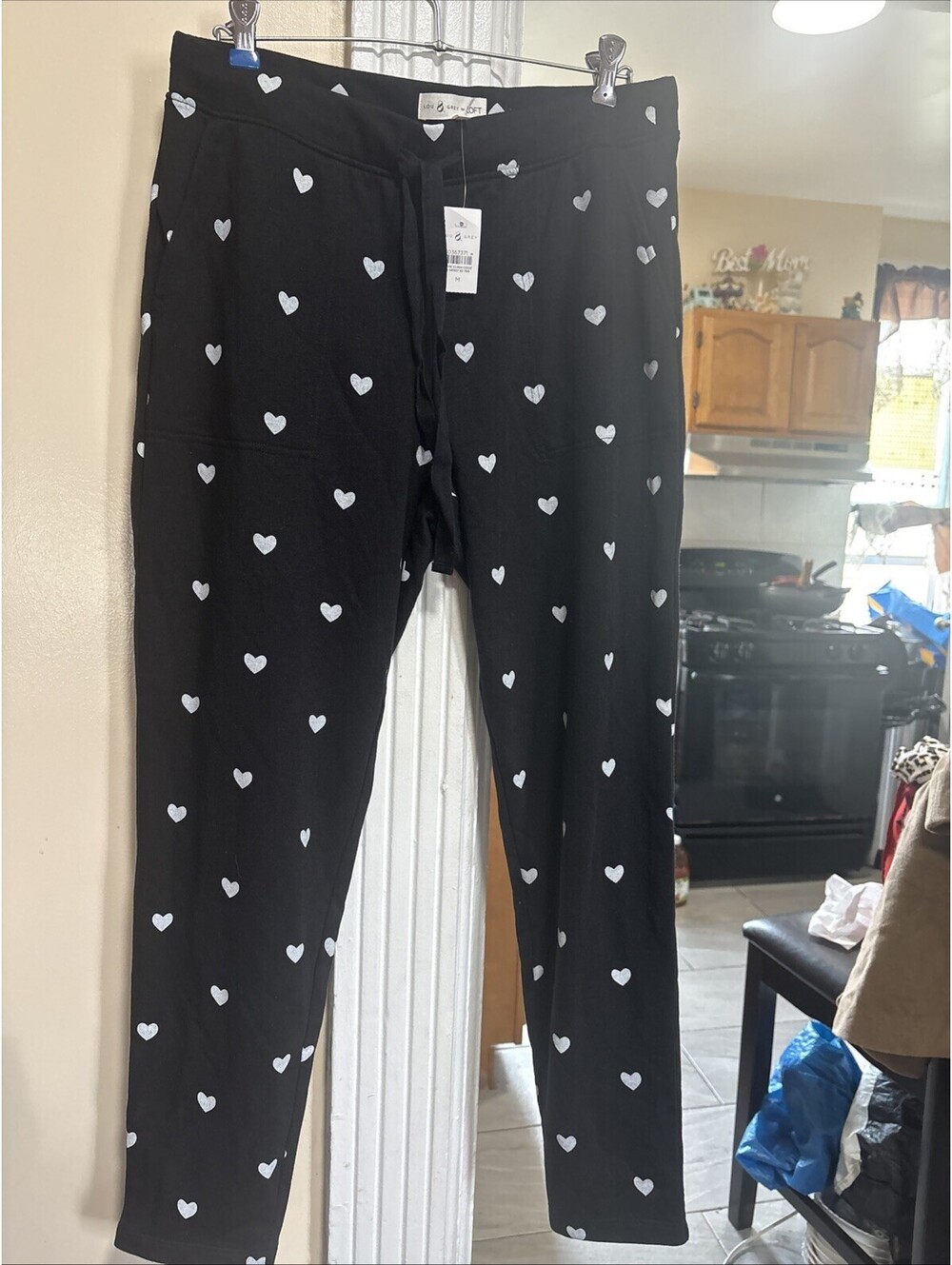 Lou Grey Loft Pull-On Pants Sweatpants Size Medium Black And White